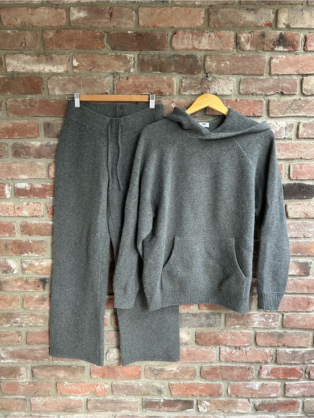 TNA Gray Knit Hoodie & Lounge Pants Set wool